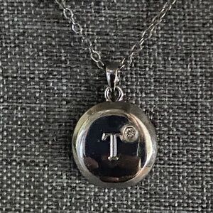 Silver Tone Initial “T” Pendant Necklace Adjustable 16–19”
